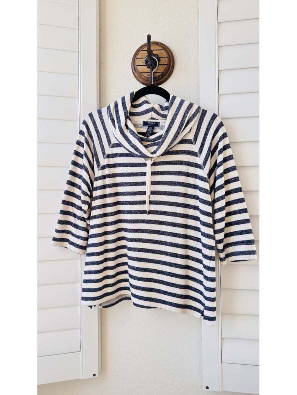 Chaps Denim Navy & White Striped Cowl Neck Top - Size L